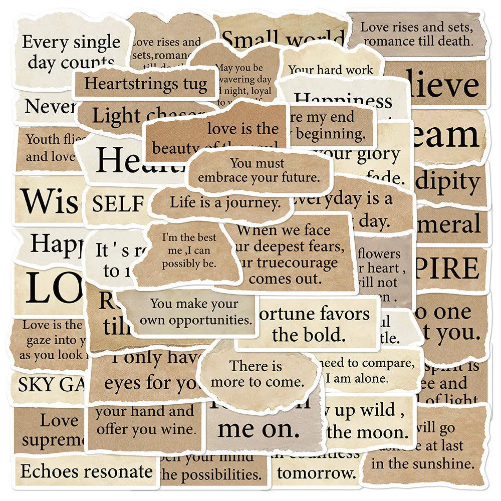 Pack of 25 Tear English design TT284 waterproof PVC adhesive stickers in matte and glossy finish.