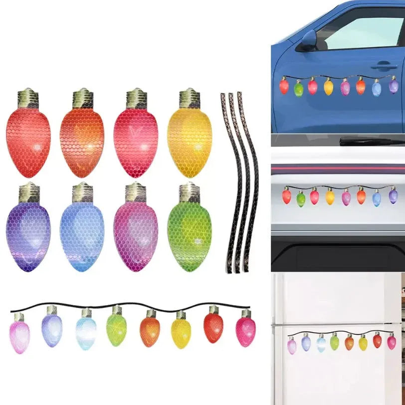 Christmas light bulb reflective magnetic paste set with 24 bulbs and 12 wires for metal surface decoration