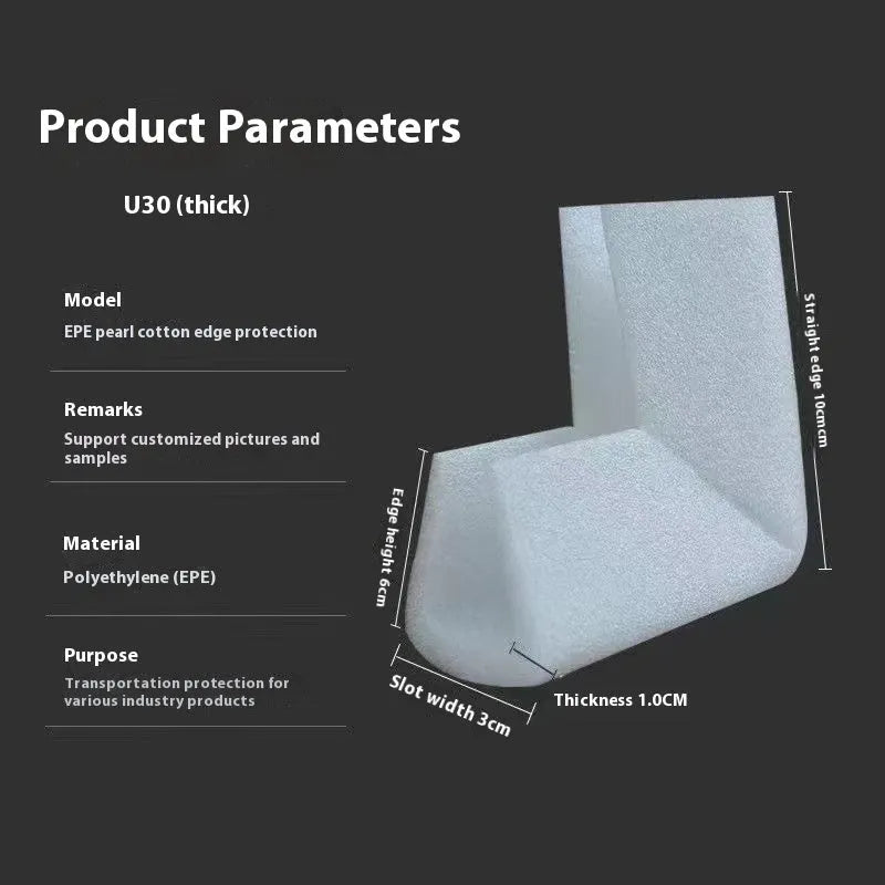EPE pearl cotton corner protectors U10 style with 10mm slot width, 800-piece pack