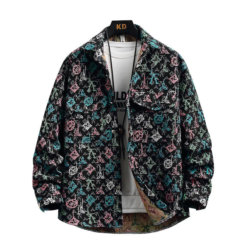 Men's casual lapel shirt coat in a blue colour variant, showing long sleeves and straight hem design.