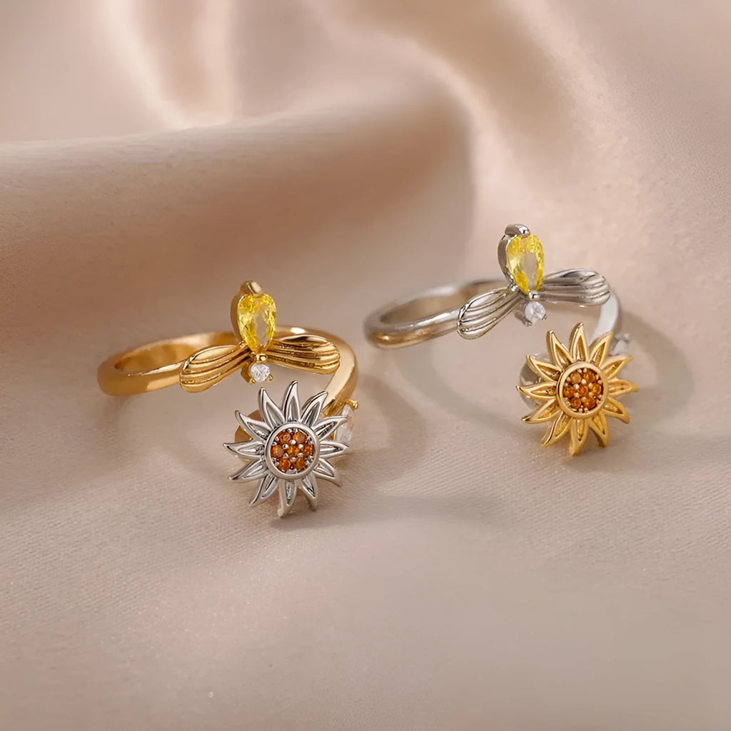 Gold and platinum plated adjustable copper ring with simple rotatable geometric design