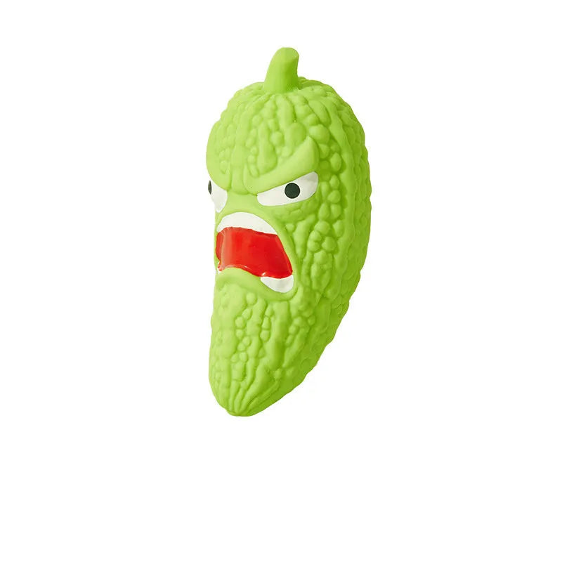 Bitter melon and chili shaped dog toys with sound mechanism for teeth cleaning and interactive play
