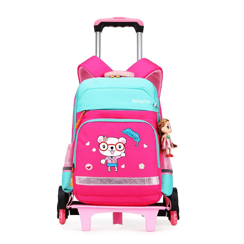 Korean detachable trolley bag for elementary students in black, Oxford cloth, 42cm high with wheeled base