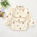 Children's long-sleeved PU upper pocket baby eating bib in Bunny cartoon colour on white background