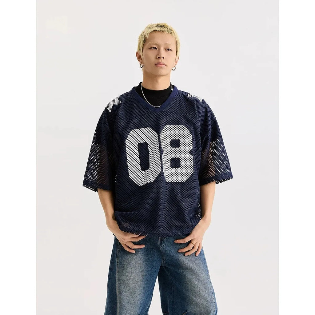 Black and navy blue half sleeve polyester shirt with loose fit pullover design