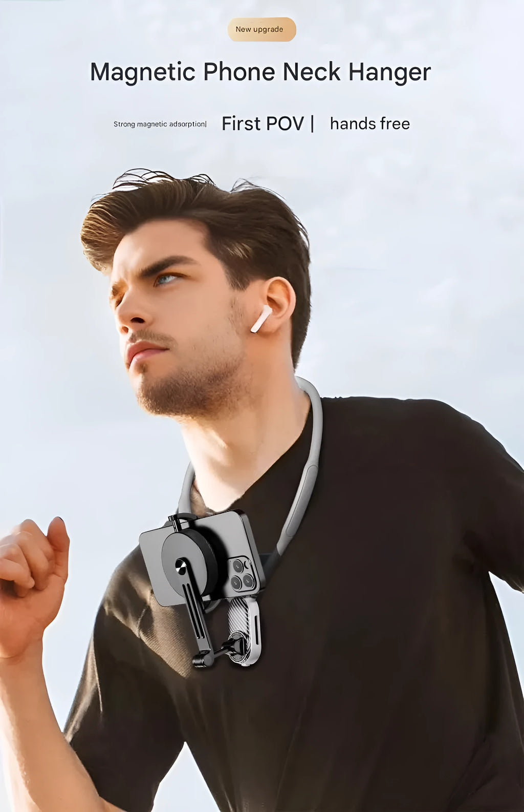 Magnetic neck strap mount with anti-shake for action camera and cell phone live streaming during cycling