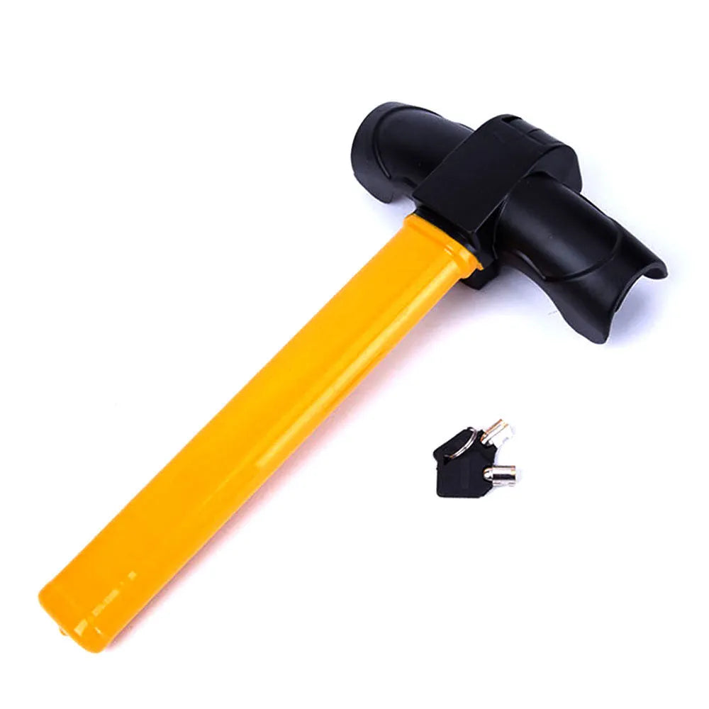Yellow alloy steering wheel T-lock anti-theft device for general cars, 38 cm length