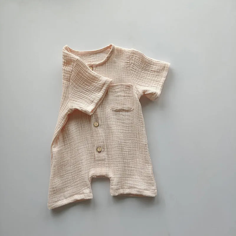 Cotton short-sleeved infant romper in peacock green, casual style for boys and girls, size 73