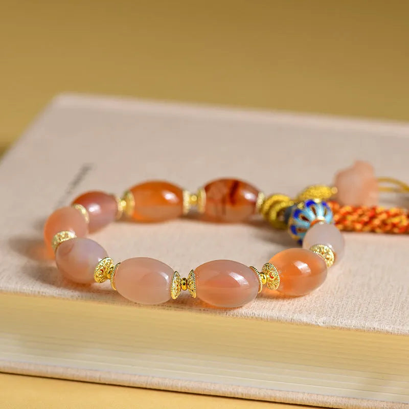 Jade agate Tibetan bracelet with vintage ethnic floral geometric design manual craftsmanship