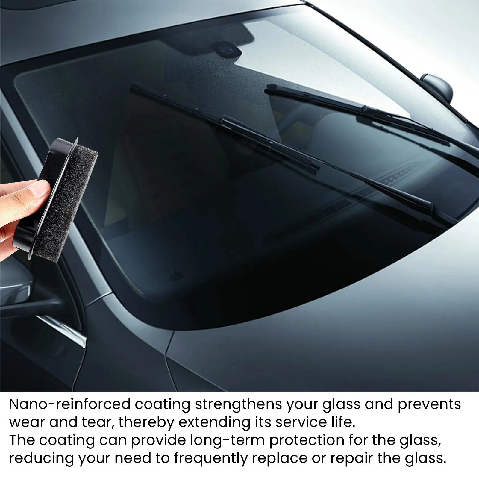 Rectangular car cleaning sponge for windshield and vehicle window maintenance with hydrophobic properties
