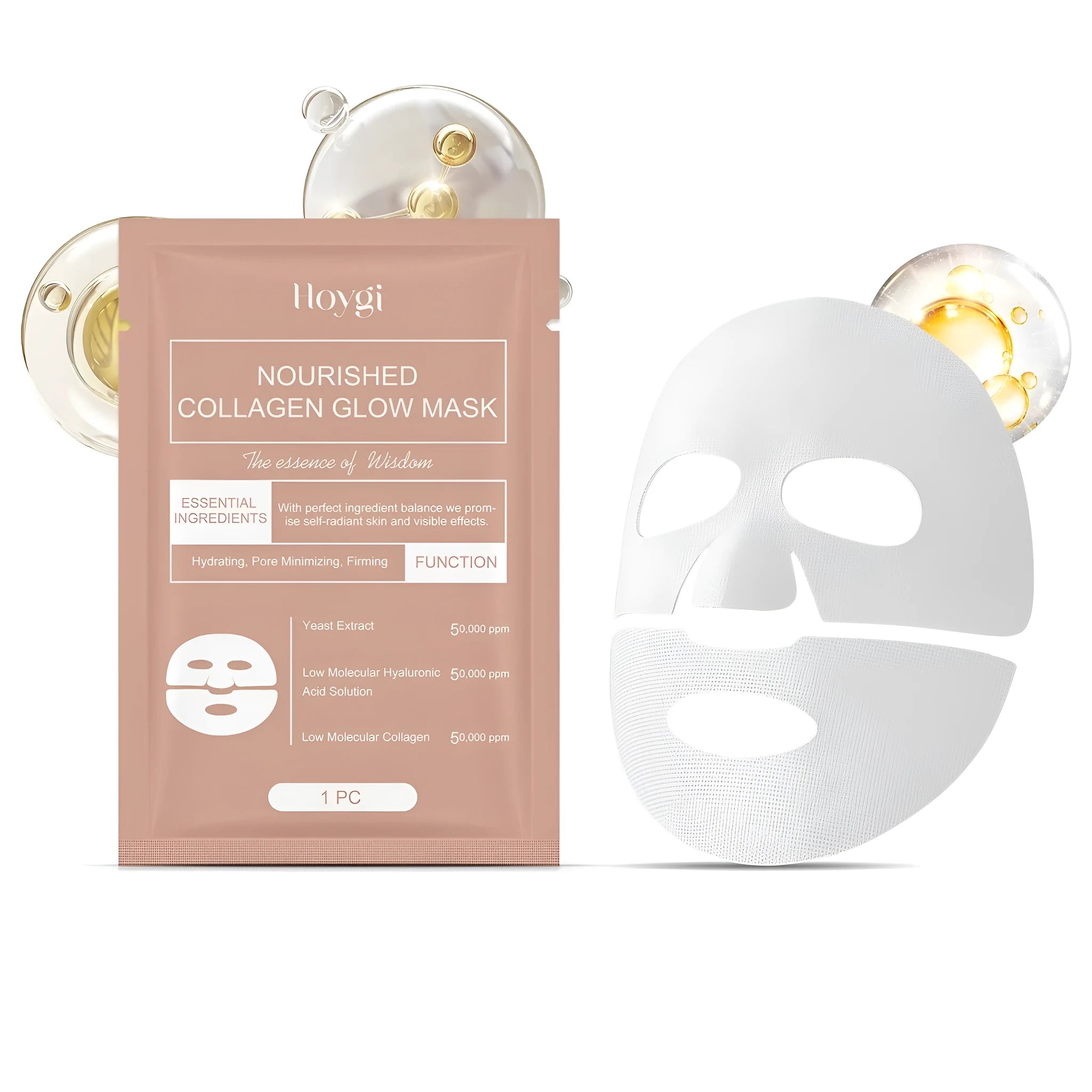 Collagen face sheet mask with hyaluronic acid and grape seed oil serum