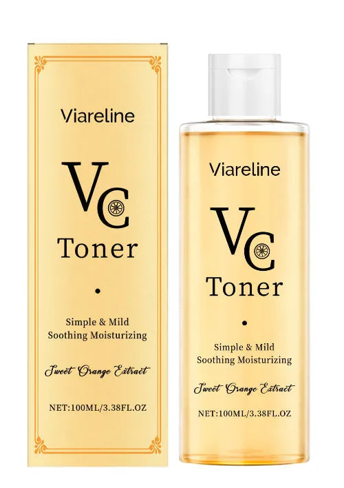 100 ml bottle of Vitamin C moisturising toner with hyaluronic acid and orange extract.