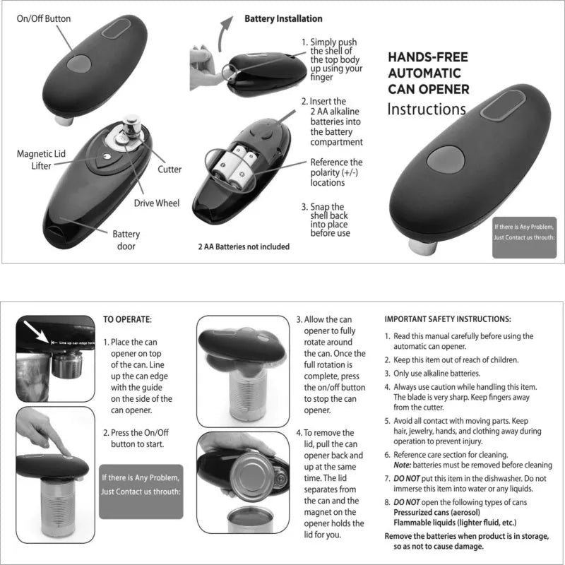 Electric can opener in black plastic on a kitchen counter