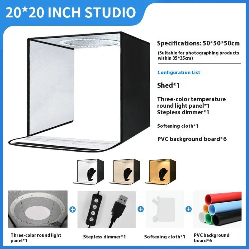 50cm collapsible studio light box with metal frame and USB powered lights