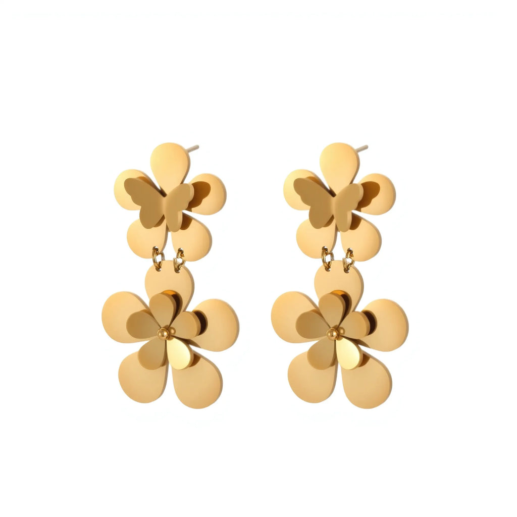 Gold electroplated flower butterfly earrings for women with stainless steel construction