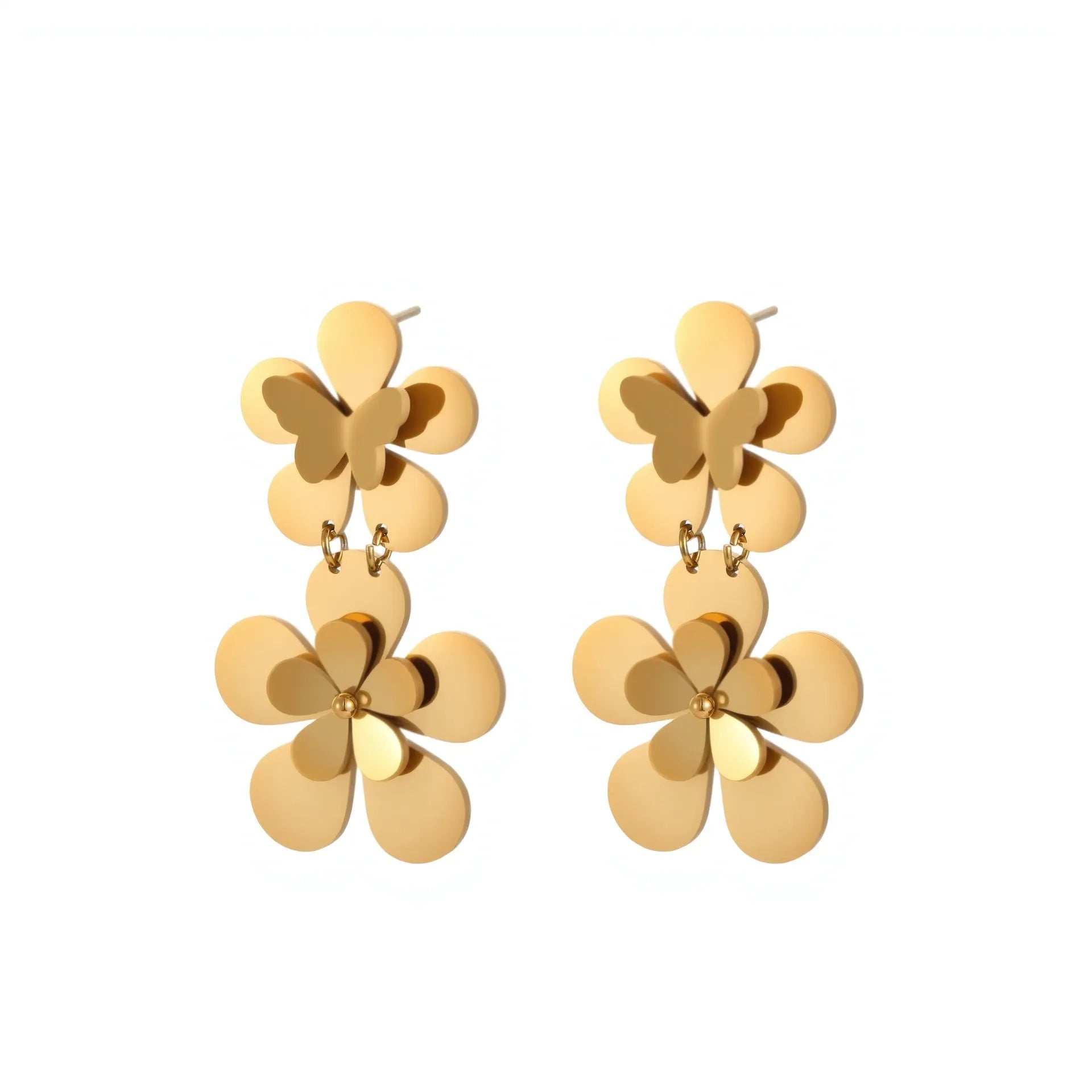 Gold electroplated flower butterfly earrings for women with stainless steel construction