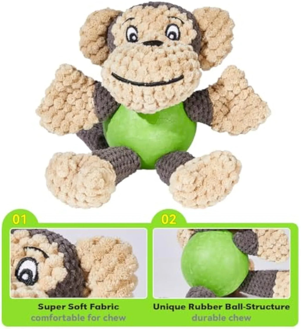 Cartoon monkey plush dog toy with squeakers for small to medium dogs