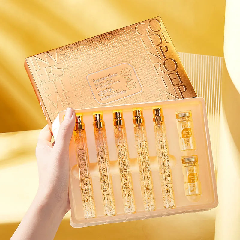 Gold Protein Peptide Kit with 15ml essence vials and 20-stick bottles on a white background