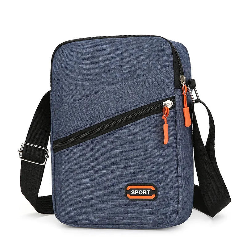 Oxford cloth crossbody commuter bag with contrast colour detailing in silver grey colour option