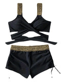 Women's black high waist bikini set with nylon bra top and high waist shorts