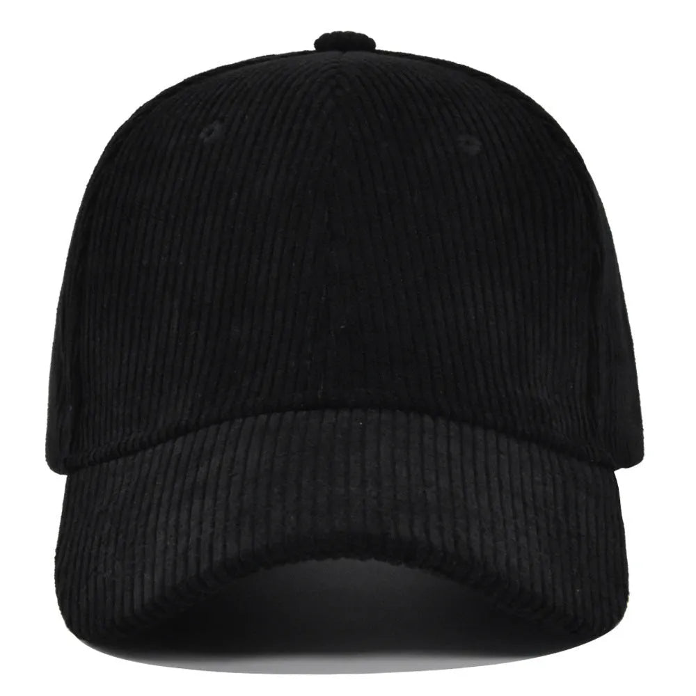 Men's cotton corduroy peaked cap flat brim adjustable in black colour