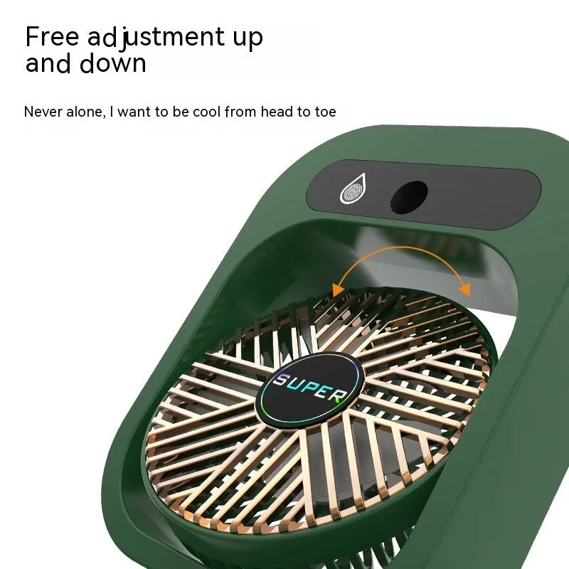 Green and white USB rechargeable misting fan air cooler with humidifier function