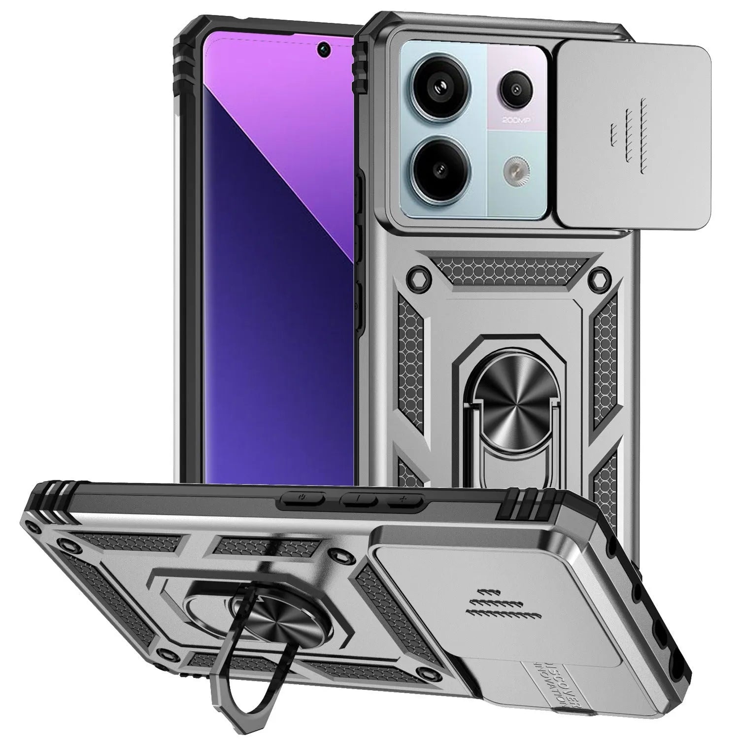 Drop-resistant phone case for Redmi Note 13 Pro with integrated bracket and magnetic suction in black
