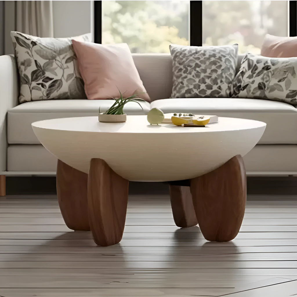 White solid wood coffee table with adjustable height and storage compartments