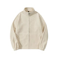 Men's double-sided polar fleece stand-up collar zipper sweatshirt in beige, loose cardigan style with patch pocket