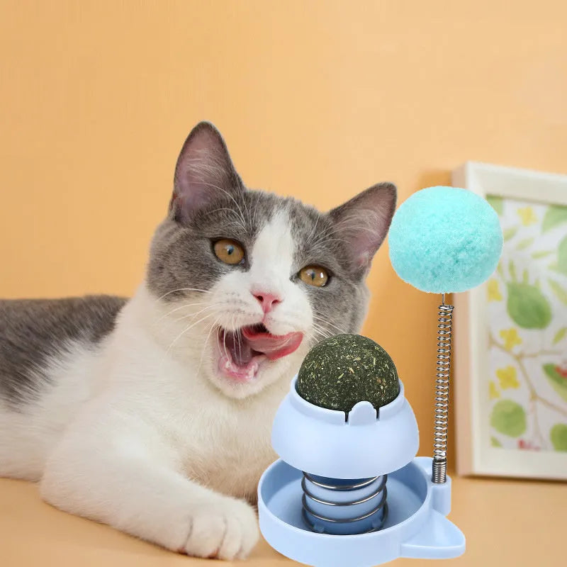 Blue, orange, and pink mint-flavoured ball cat toy for hairball relief and dental care