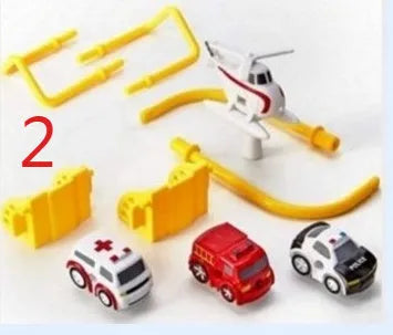 Adventure parking lot plastic toy car track set with manual remote control handle
