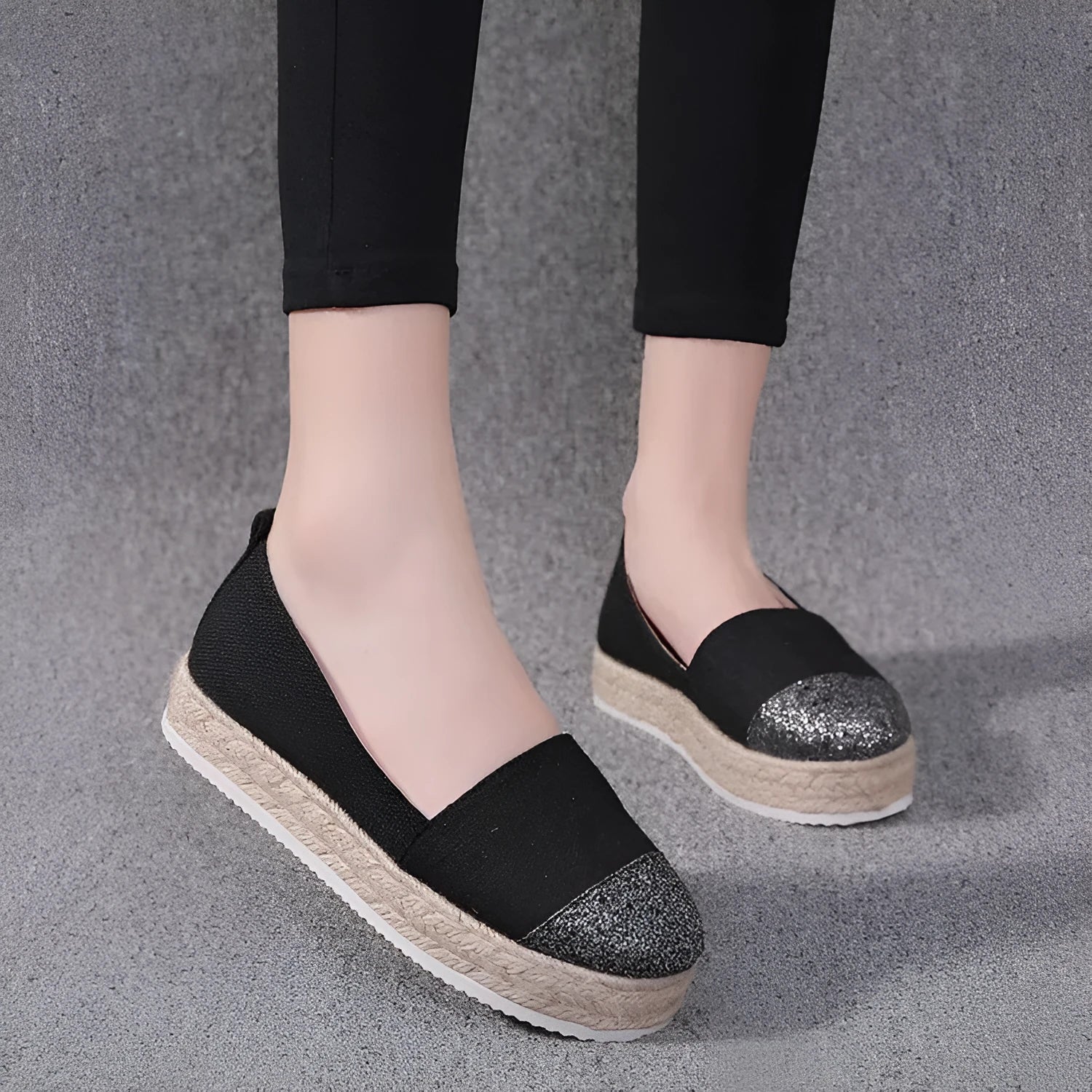 Plus size canvas flat shoes in Black colour with round toe and lace-up design