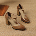 Women's retro pointed toe Mary Jane shoes with hollow Baotou design and buckle fastening