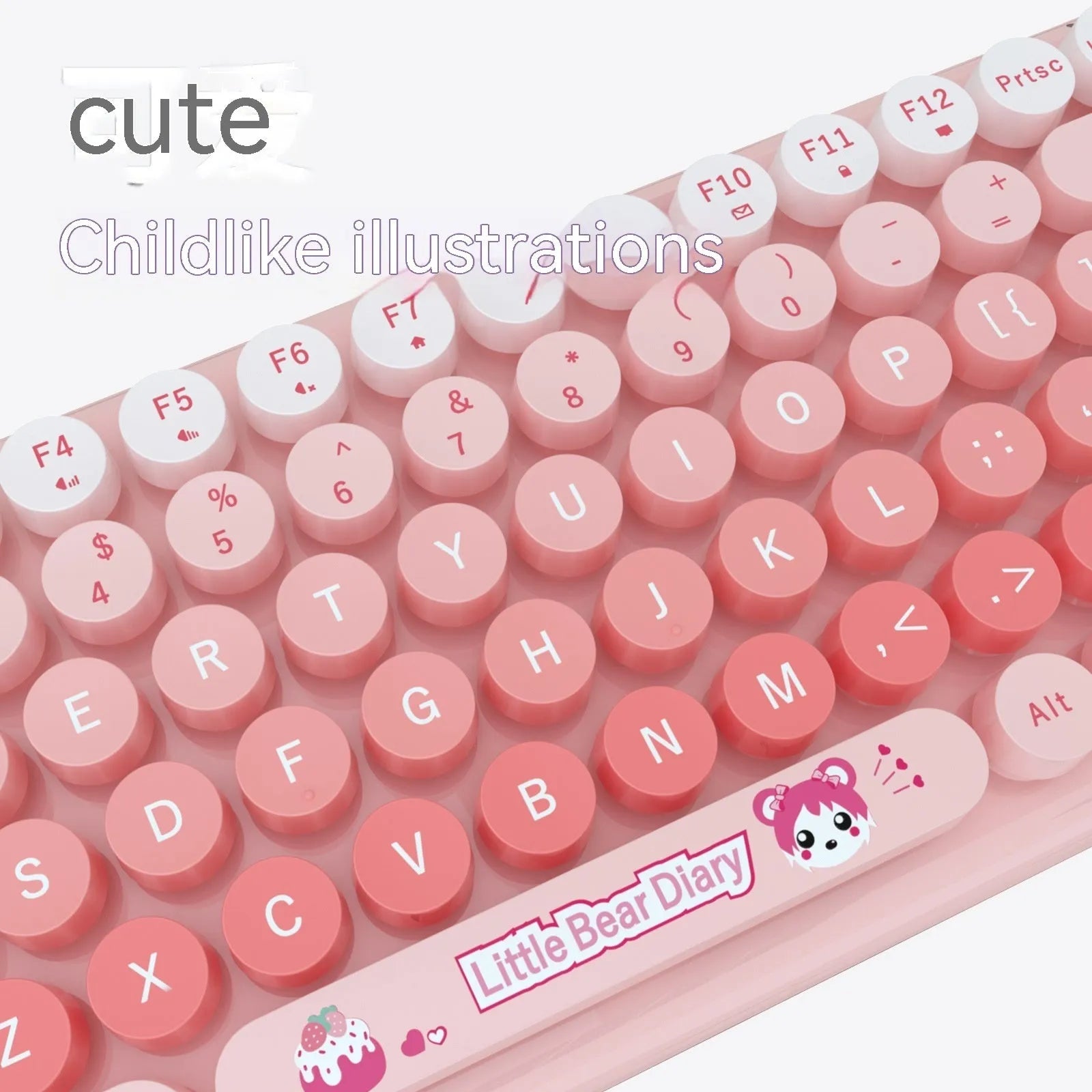 Pink mini cute cartoon wireless keyboard and mouse set with compact 43.5cm keyboard dimensions