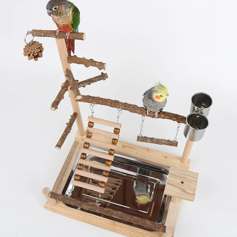 Sichuan Pepper parrot climbing training platform in natural solid wood, 37x26x45cm, brown finish