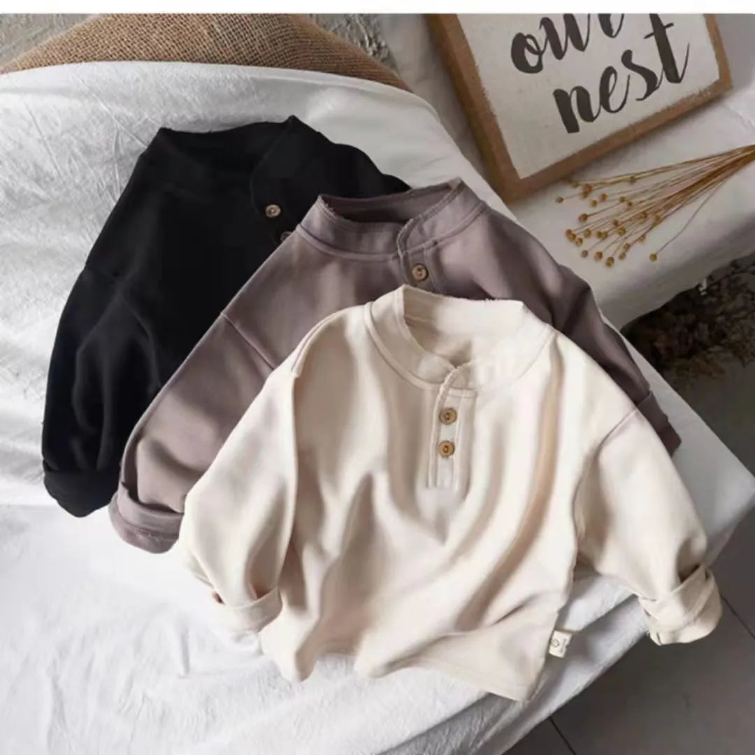 Baby cotton jacket T-shirt 95% cotton long sleeve round neck beige black brown children's coat
