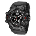Men's outdoor sports waterproof watch with 55mm dial, plastic strap, and 50m water resistance, army green colour