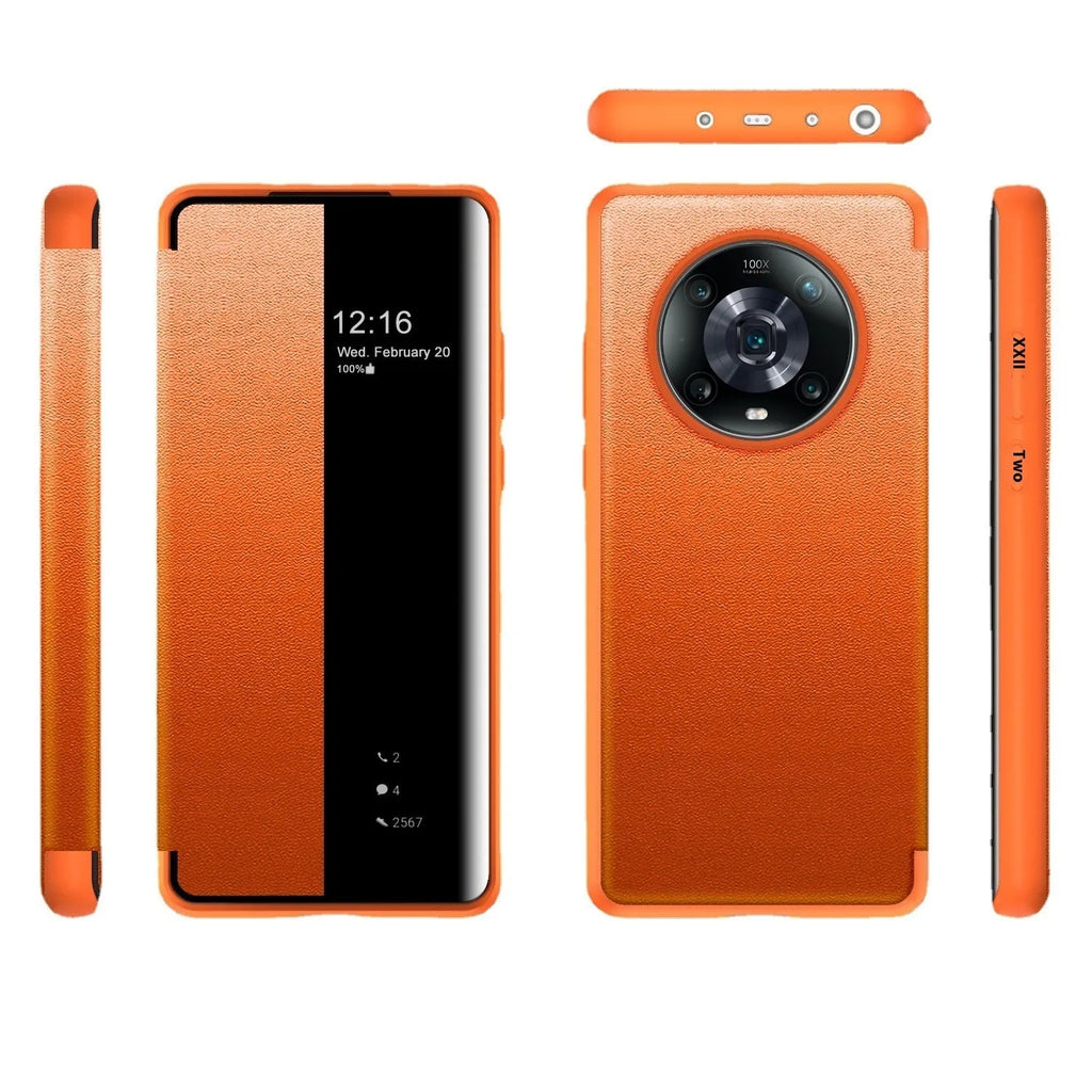 Purple smart sleep window flip phone case for Huawei with imitation leather and soft edging