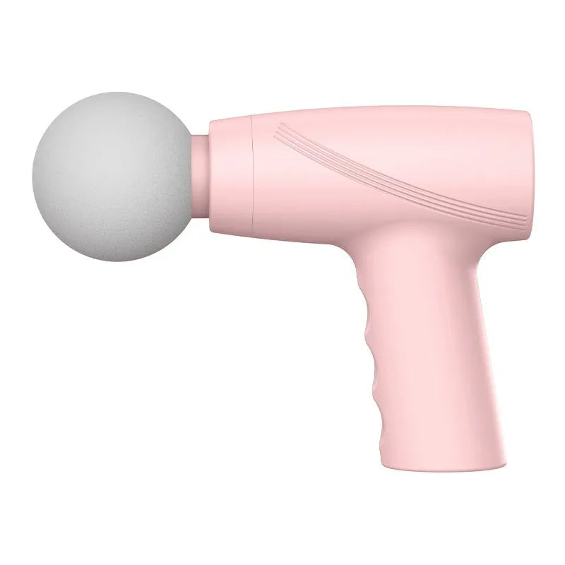 USB portable mini massage gun in white with brushed motor, three speed settings, and digital display