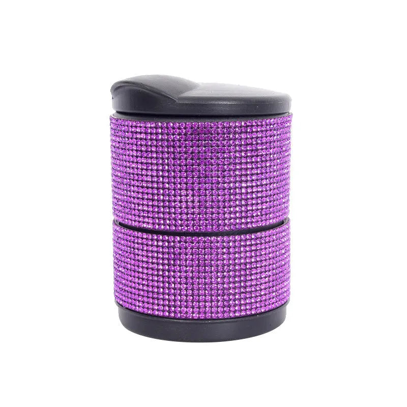 Car diamond ashtray with LED light luminous multifunctional plastic rhinestone ashtray in black