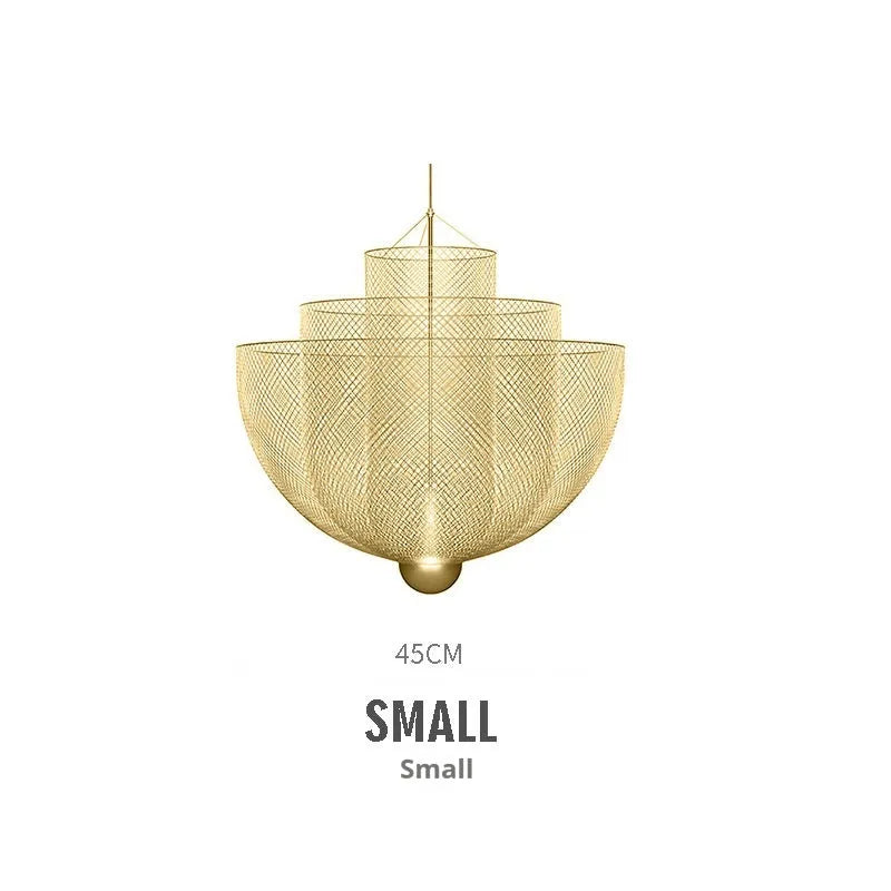 Nordic iron mesh chandelier ceiling light with 450mm diameter in gold or silver finish
