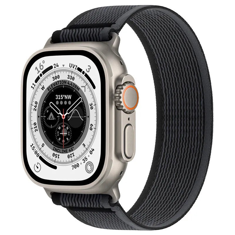 Nylon single ring integrated strap for Apple Watch in multiple colour options on a wrist