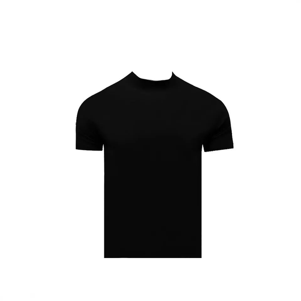 Men's cotton short sleeve t-shirt with half turtleneck and drop-shoulder sleeves in solid colour