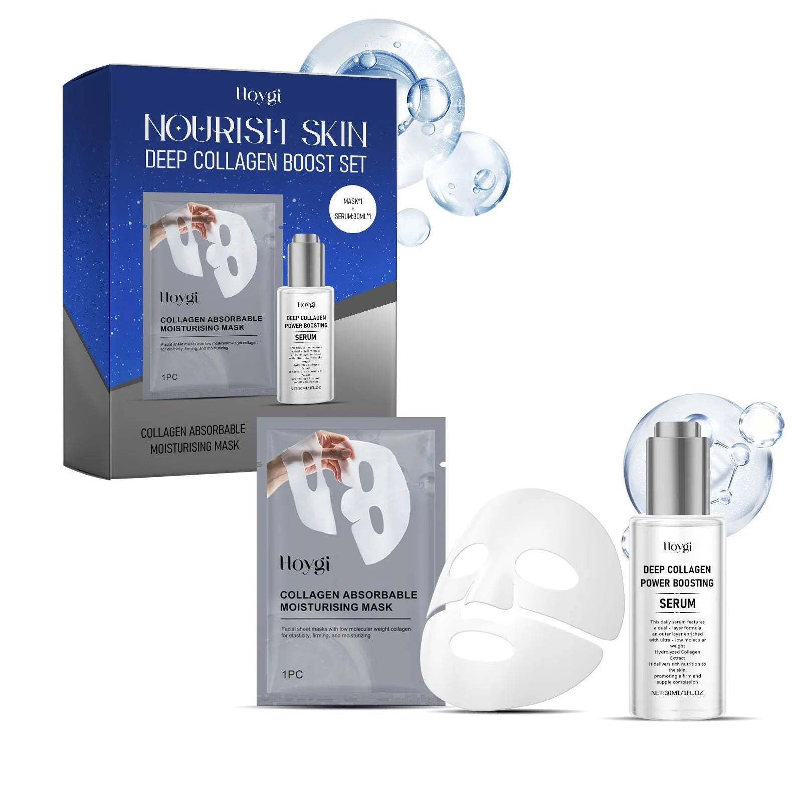 Collagen facial mask and 30ML essence bottle moisturising treatment set