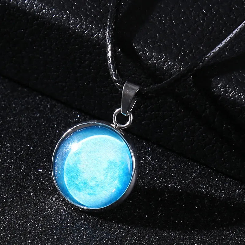 Luminous alloy pendant necklace with organic glass constellation design and extension chain