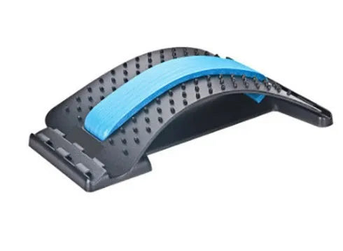 Adjustable manual back stretcher massager with multiple massage heads in a rectangular trapezoid shape.