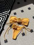 Polyester solid colour rose tube top drawstring strap split swimsuit for women in Milky White, black, red