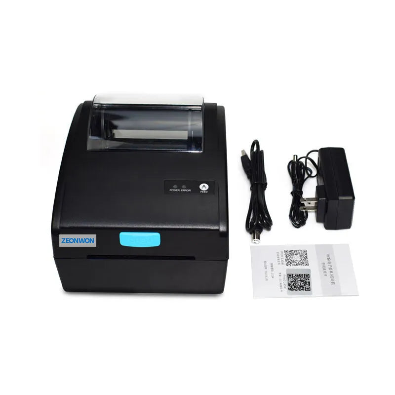 White Bluetooth thermal label printer with compact 200mm desktop dimensions