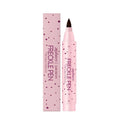 A freckle pen with a fine tip, shown creating realistic brown dots on skin.