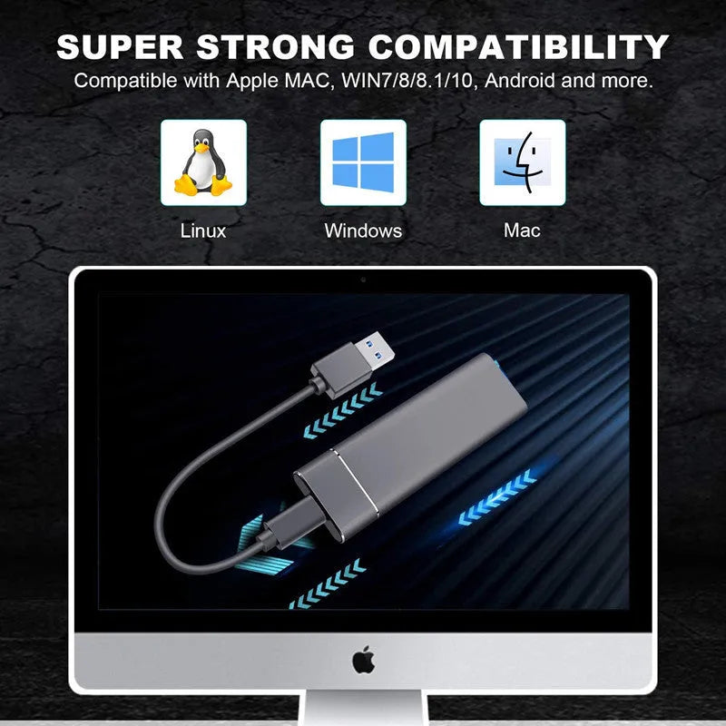 High-speed portable SSD with PCI-E interface, 1.8-inch TLC flash memory, 7mm thickness, in black